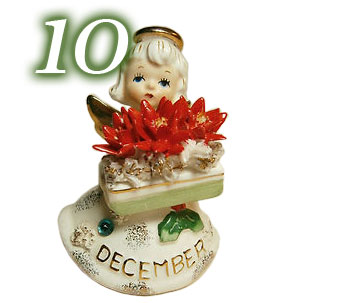 Lefton December Birthday Angel Figurine with Poinsettias