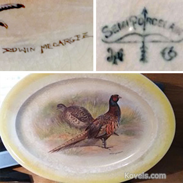 pheasant platter pottery porcelain edwin megargee harker pottery co